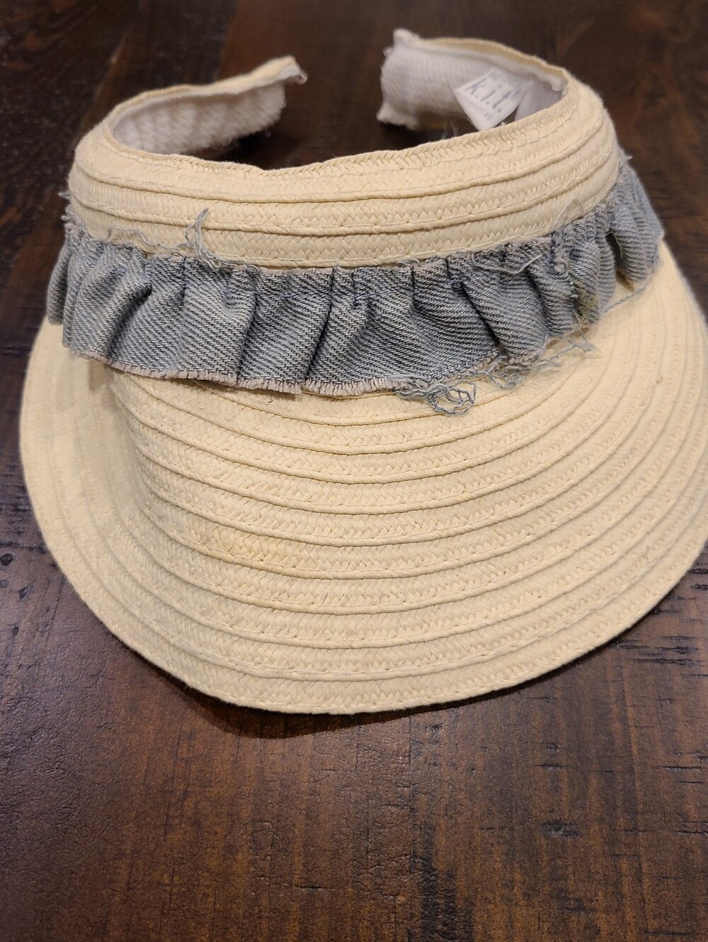 Kitsch Cream Straw Visor with Light Blue Trim